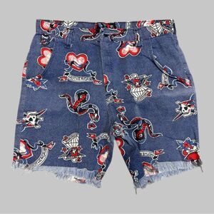 GRUBB STUFF Robert Stock Tattoo Print Denim Shorts – Size 36